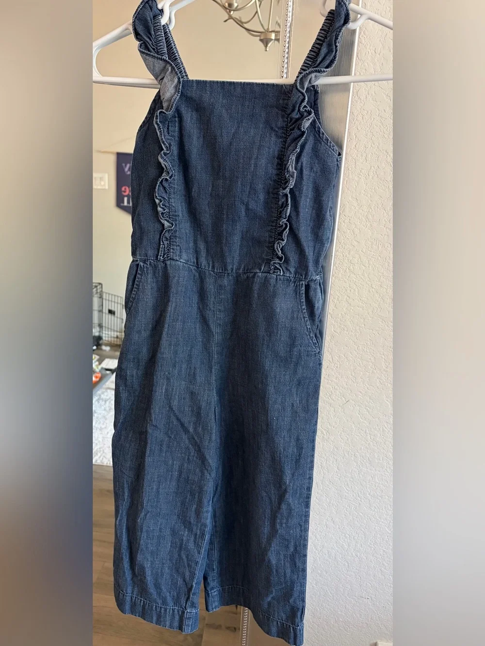 GAP Girls Dark Blue Denim Ruffle Front Romper